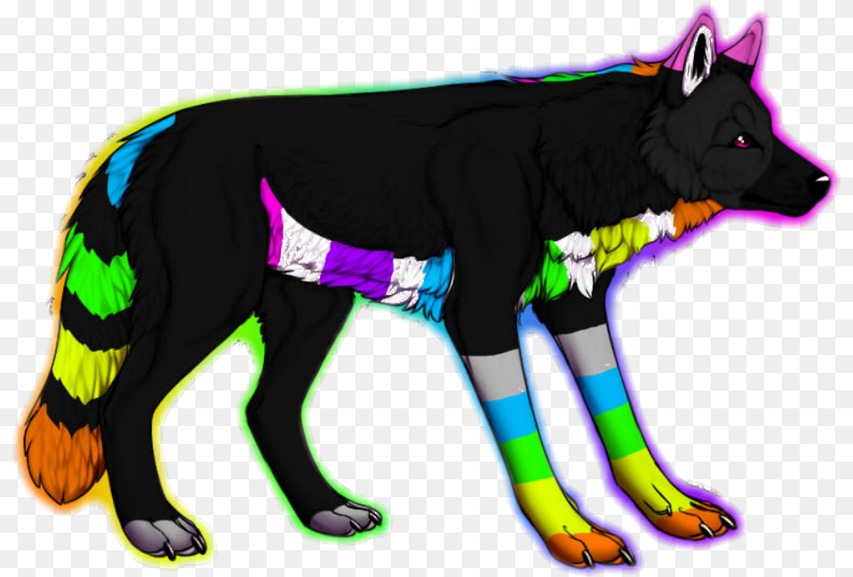 Neon Rainbow Wolf Adoptable Sold By Crystalcalluna D7050p2 Cat Grabs Treat, Animal, Mammal, Person, Coyote Free Transparent Png