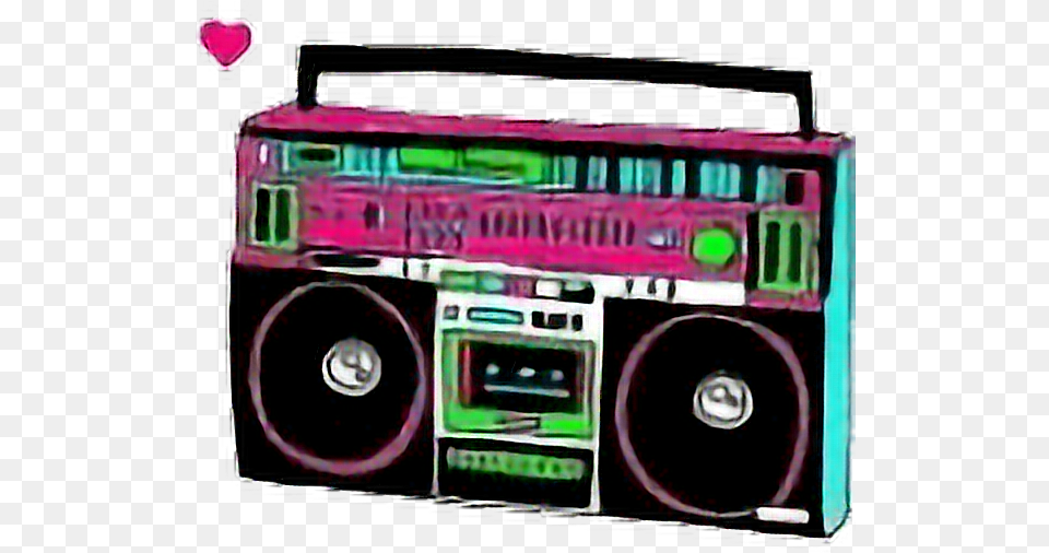 Neon Retro Boombox Vintage Stereo Freetoedit Boombox Clipart Transparent, Electronics, Cassette Player, Bus, Transportation Free Png