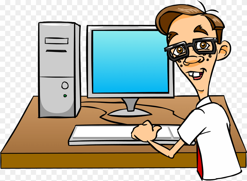 Nerd At A Computer, Pc, Electronics, Person, Table Free Png Download