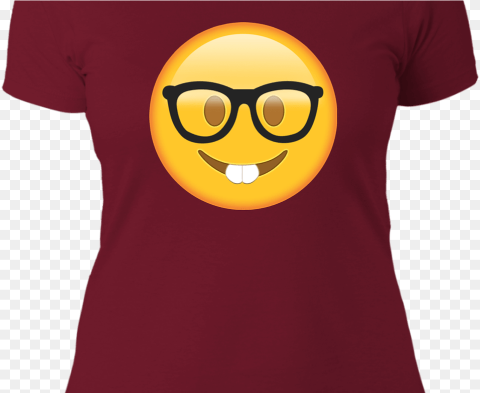 Nerd With Glasses Emoji Shirt Costume Birthday Party Nerd Emoji, Clothing, T-shirt, Person, Maroon Free Transparent Png