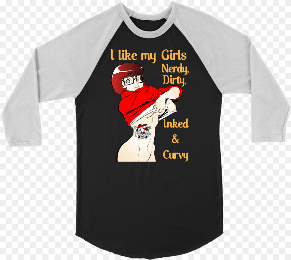 Nerdy Dirty Inked And Curvy Unisex Raglan 34 Velma One Night Stand 34 Sleeve Shirt, Clothing, Long Sleeve, T-shirt, Baby Free Png