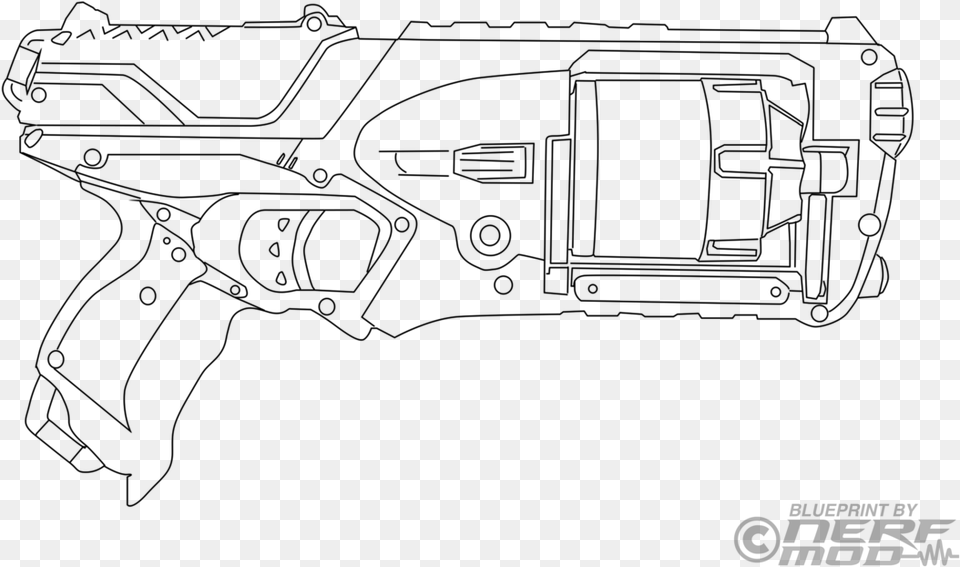 Nerf Gun Coloring Pages Technical Drawing, Gray Png Image