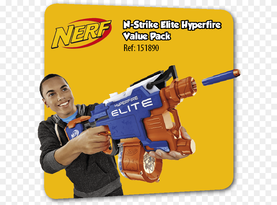 Nerf N Stirke Elite Hyperfire Newest Nerf Gun, Toy, Person, Face, Head Png