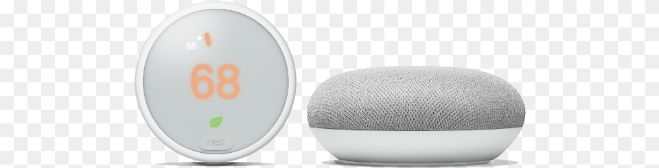Nest Thermostat E With Google Home Mini Image Nest E Google Mini, Cushion, Home Decor, Disk, Electronics Free Transparent Png