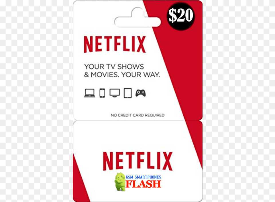 Netflix Gift Card 20 Usd Email Delivery Gift Card Netflix, Text, Advertisement, Poster Free Png