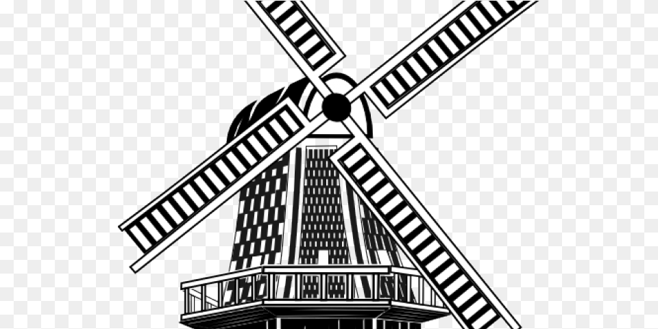 Netherlands Clipart Windmill Blade Windmill Drawing, Machine, Motor, Engine, Outdoors Free Png