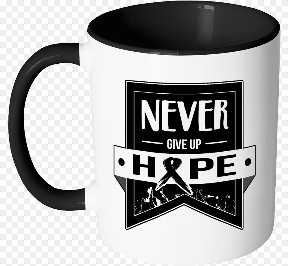 Never Give Up Hope Black Ribbon Melanoma Skin Cancer Mug, Cup, Beverage, Coffee, Coffee Cup Png Image
