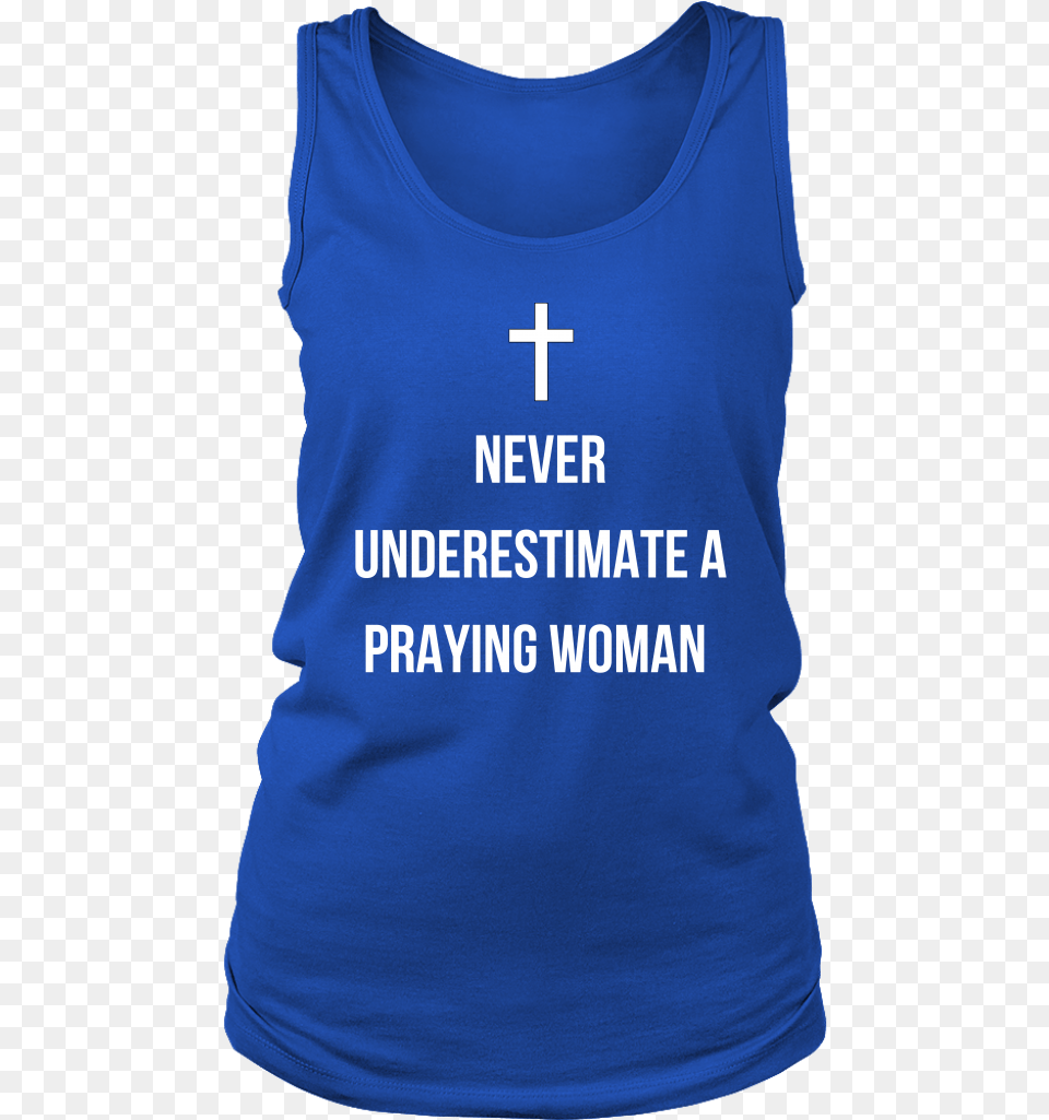 Never Underestimate A Praying Woman Tank Top Multicam America39s Away Colors Ladies District, Clothing, T-shirt, Tank Top, Person Free Png