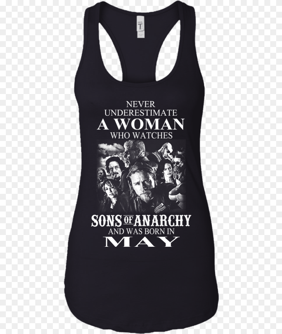 Never Underestimate A Woman Who Watches Sons Of Anarchy Sons Of Anarchy, Clothing, Tank Top, Adult, Person Png