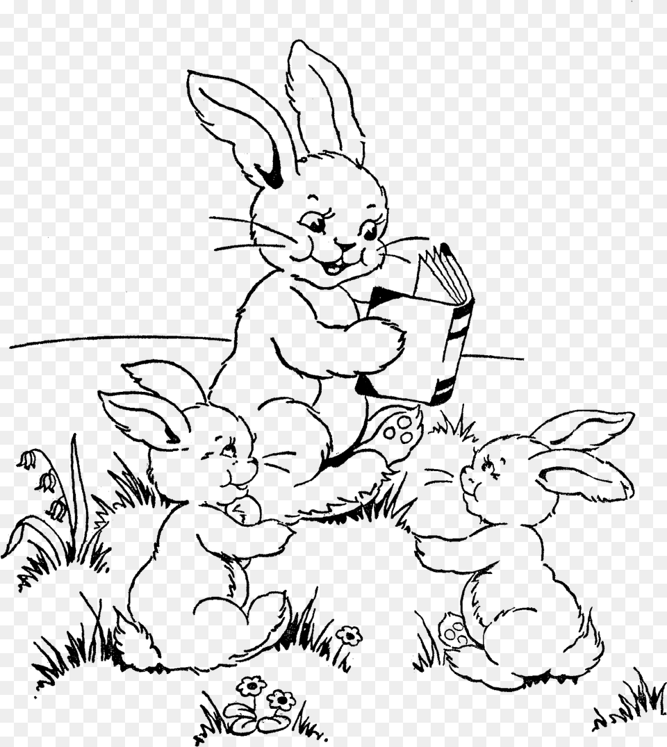 New Baby Digital Stamps Three Rabbits Clipart Black And White, Art, Drawing Free Transparent Png