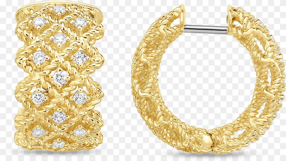 New Barocco 3 Row Hoop Earrings Roberto Coin Earring, Accessories, Diamond, Gemstone, Gold Free Png
