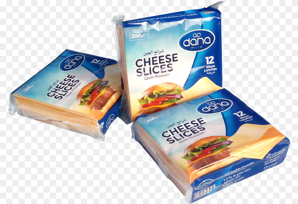 New Dana Cheddar Cheese Slices Come Individually Wrapped Sliced Cheese Packs, Burger, Food, Lunch, Meal Png Image