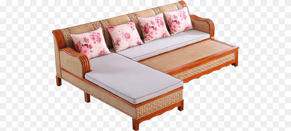 New Design Cane Wood Sofa Cum Bed And Table Living Sofa Cum Bed Wood, Couch, Cushion, Furniture, Home Decor Free Transparent Png