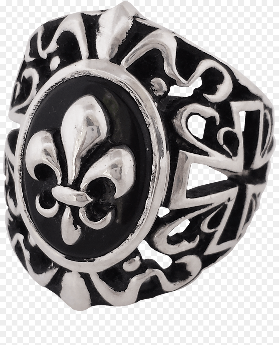 New Fleur De Lis On Onyx Gothic Biker Ring In Sterling Titanium Ring, Accessories, Jewelry, Machine, Wheel Free Png