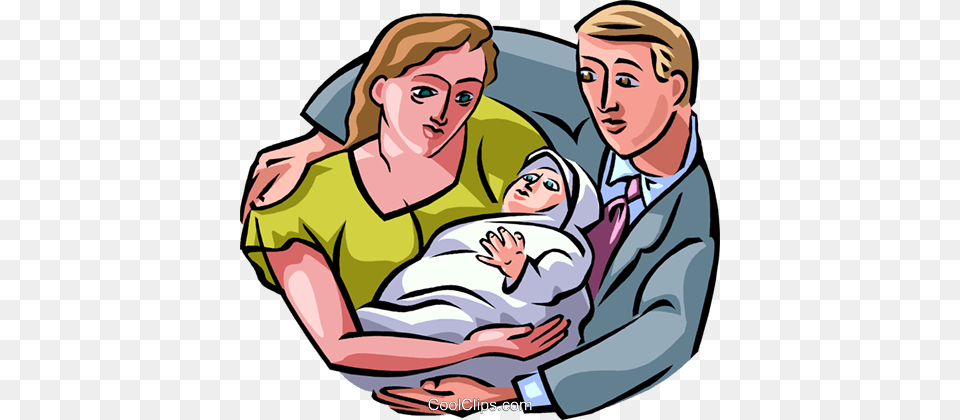 New Parents With A Baby Royalty Vector Clip Art Illustration, Person, Head, Face, Building Free Png Download