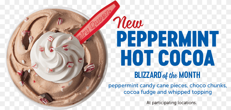 New Peppermint Hot Cocoa Blizzard Of The Month Dairy Queen Peppermint Hot Cocoa Blizzard, Cream, Dessert, Food, Ice Cream Png