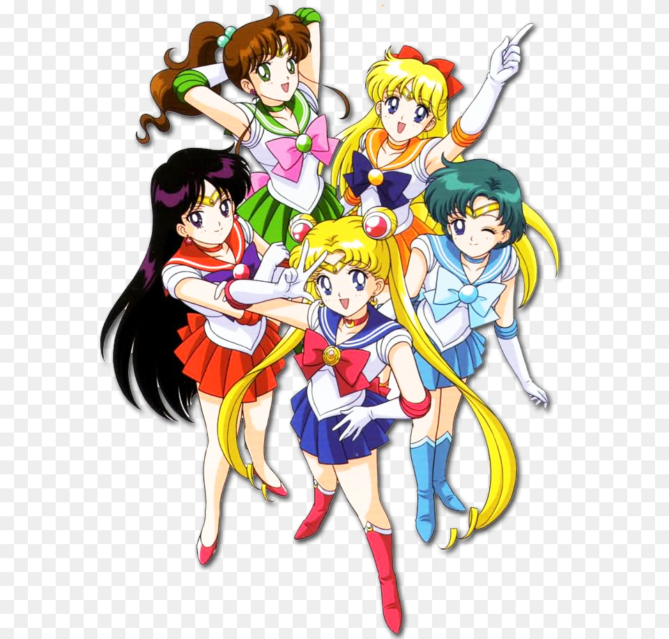 New Sailor Moon All 5 Sailor Scouts, Book, Publication, Comics, Person Free Png Download