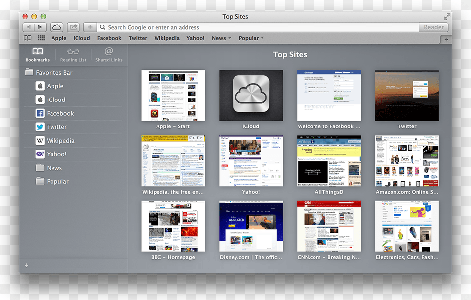 New Sidebar And Less Flamboyant Top Sites Safari On Mac Os X, File, Computer Hardware, Electronics, Hardware Free Png Download