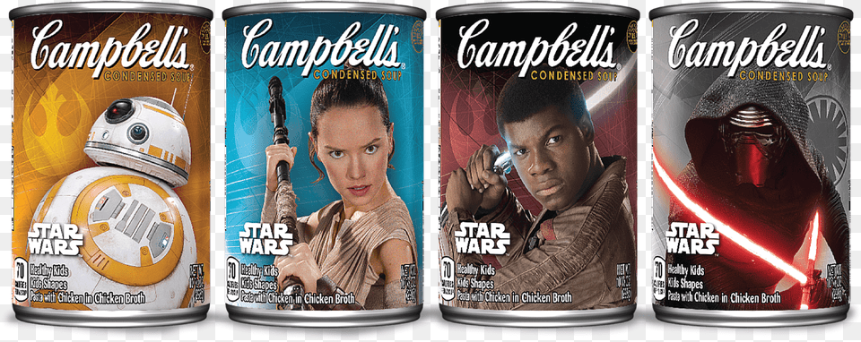 New Star Wars The Force Awakens Campbellu0027s Soup Cans Soup, Adult, Male, Person, Girl Png Image