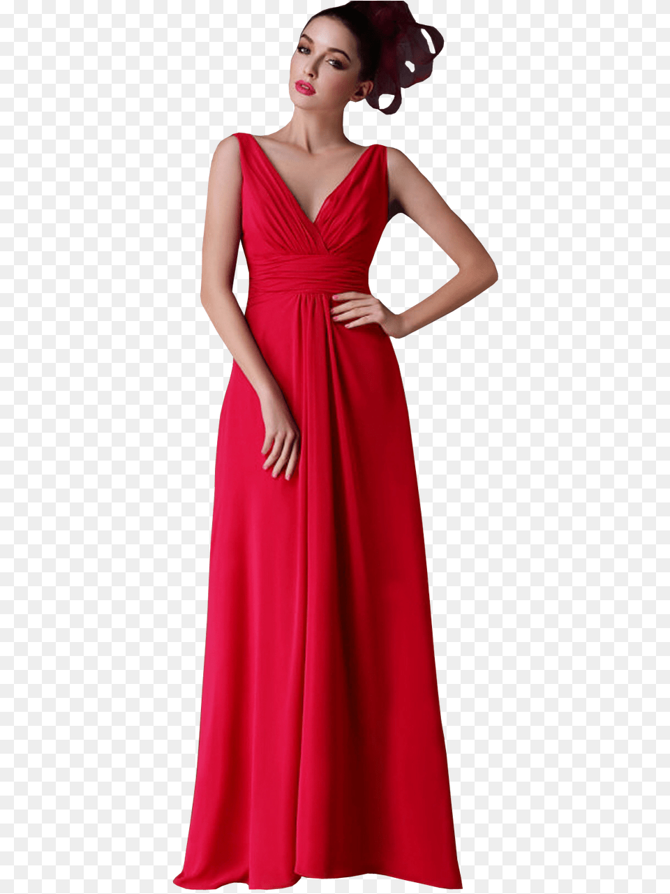 New V Neck Chiffon Party Prom Dress Gown, Adult, Person, Formal Wear, Female Free Transparent Png