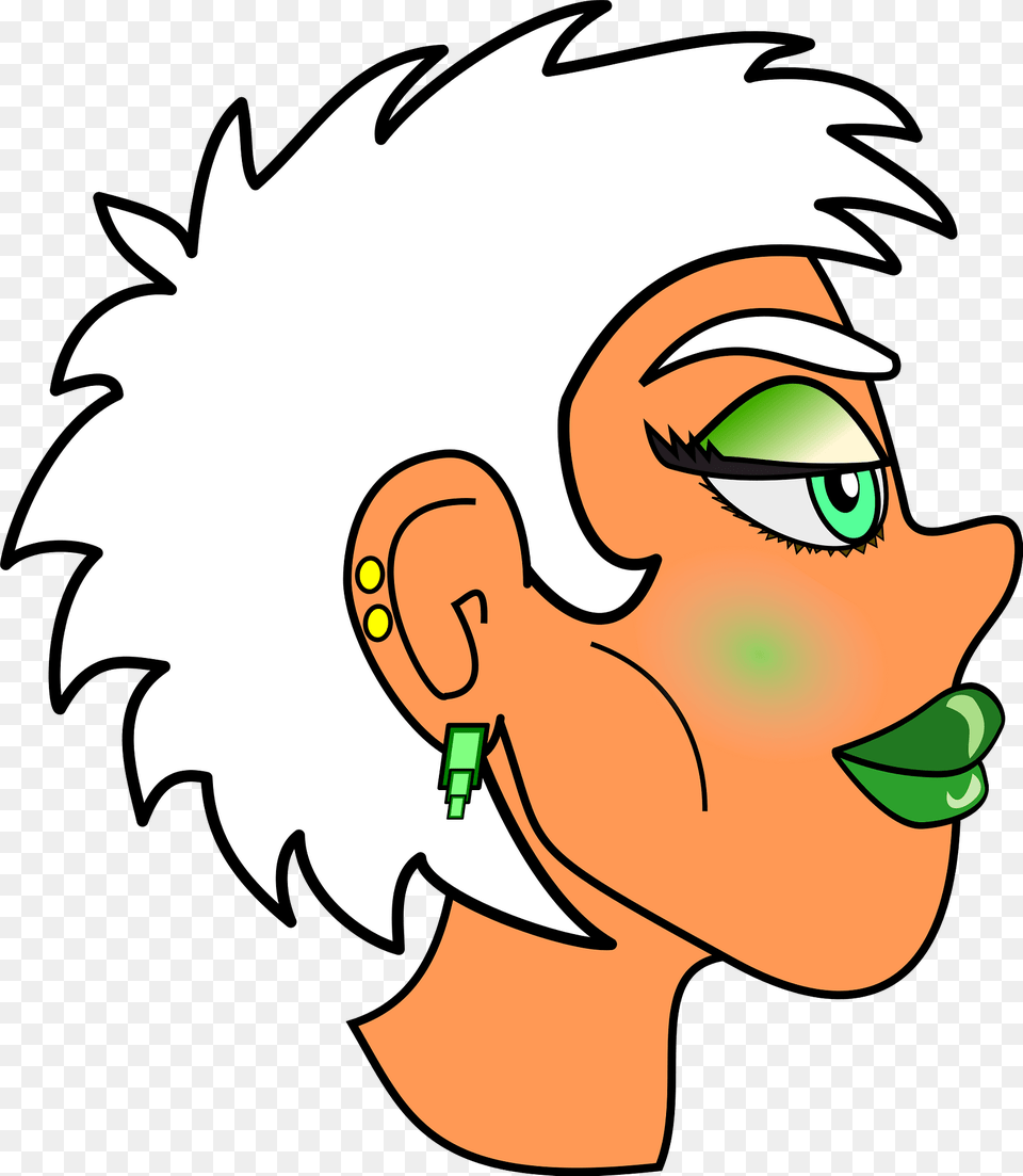 New Wave Girl White Hair Green Makeup Medium Skin Tone Clipart, Face, Head, Person, Baby Png