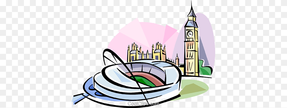 New Wembley Stadium Royalty Vector Clip Art Illustration, Architecture, Building, Clock Tower, Tower Free Png