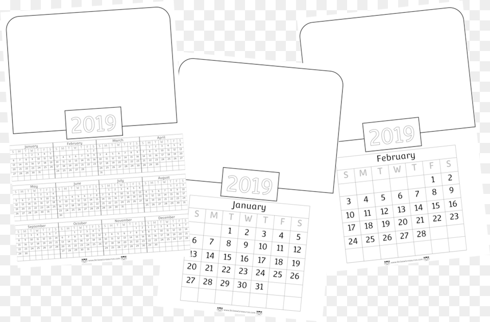 New Year 2019 Calendar Document, Text, Page Png