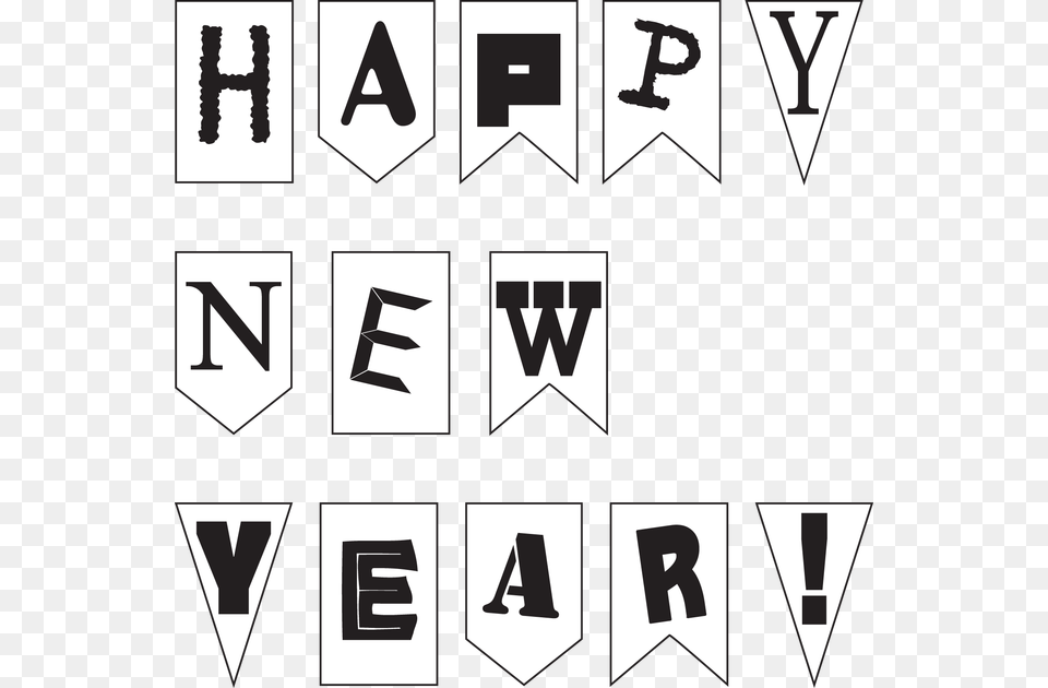 New Year Black And White Happy New Year Banner Black And White, Scoreboard, Text, Sign, Symbol Free Png