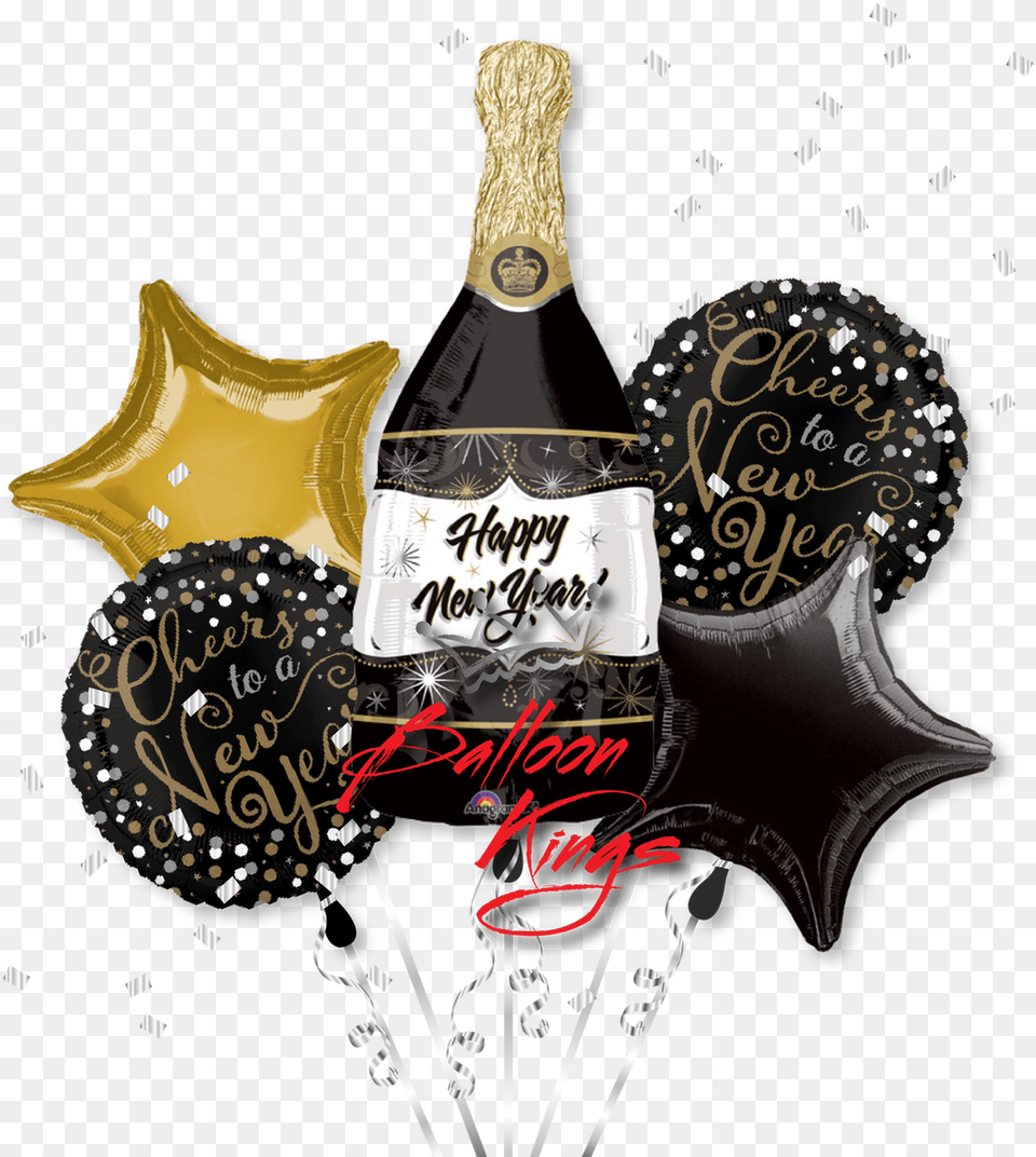 New Year Champagne Bottle Bouquet Transparent Champagne Bottle Balloon, Alcohol, Beverage, Liquor, Person Png