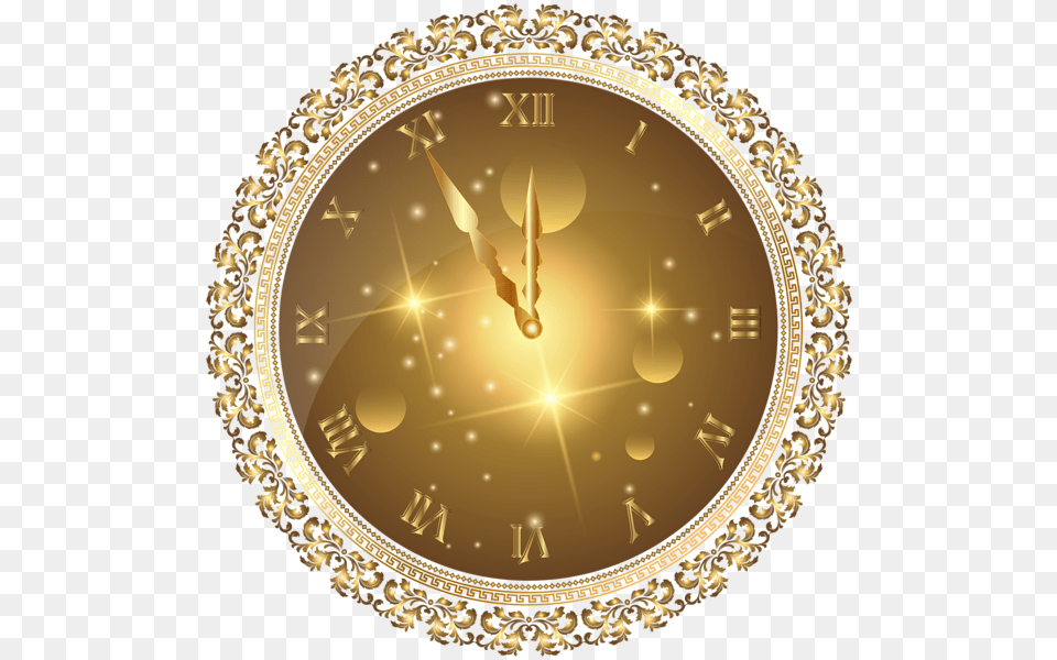 New Year Clock, Gold, Analog Clock Png