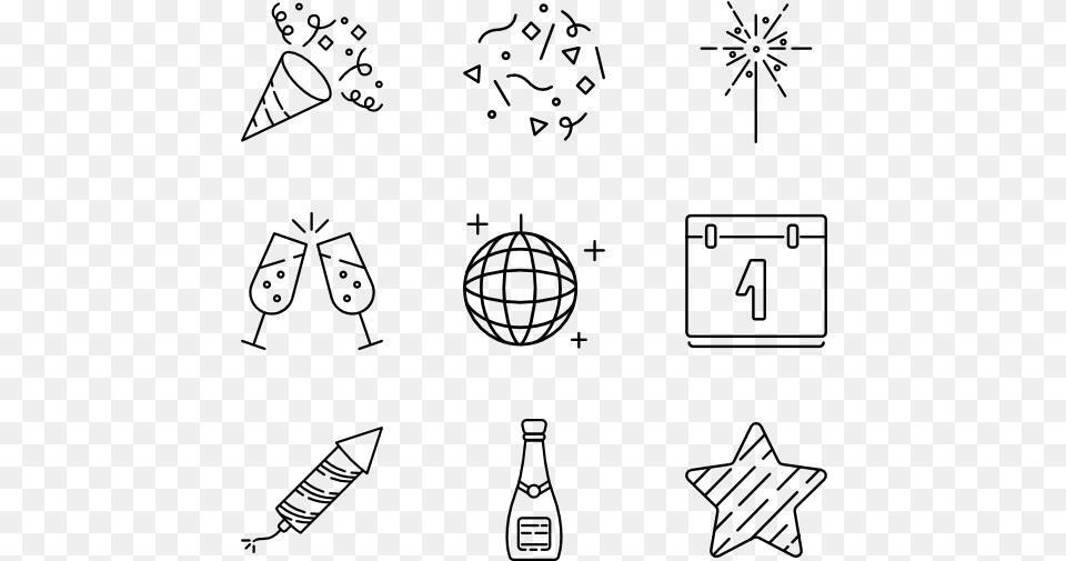 New Year Party Black And White Line Art, Gray Free Png