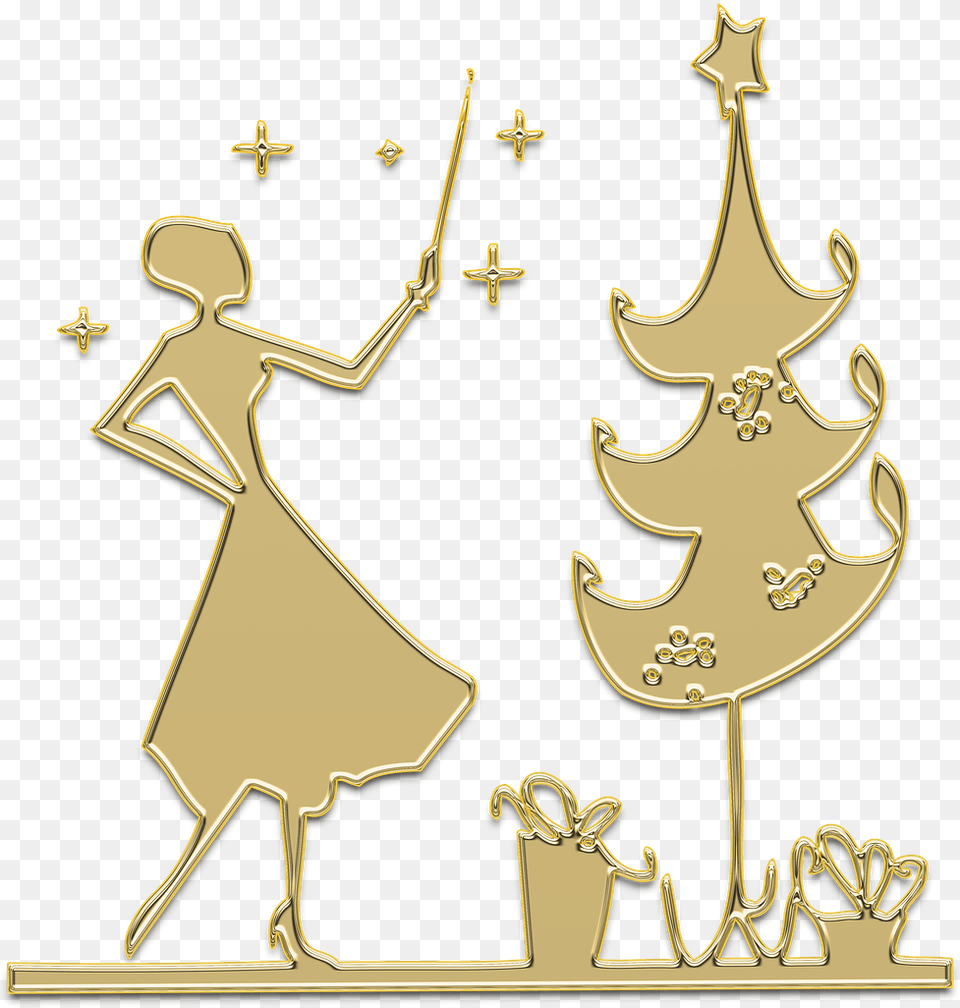 New Year S Eve Christmas Christmas Tree Golden Silhouette Xmas, Cross, Symbol Free Transparent Png