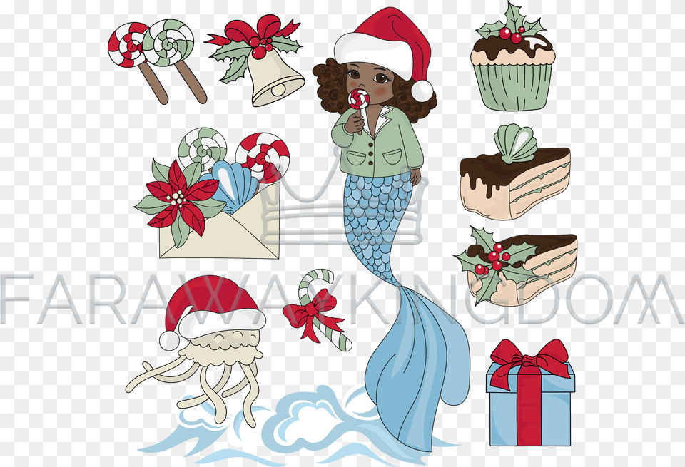 New Years Hat Black Mermaid Holiday Cartoon New Year Christnas Mermaid, Book, Comics, Publication, Baby Png Image