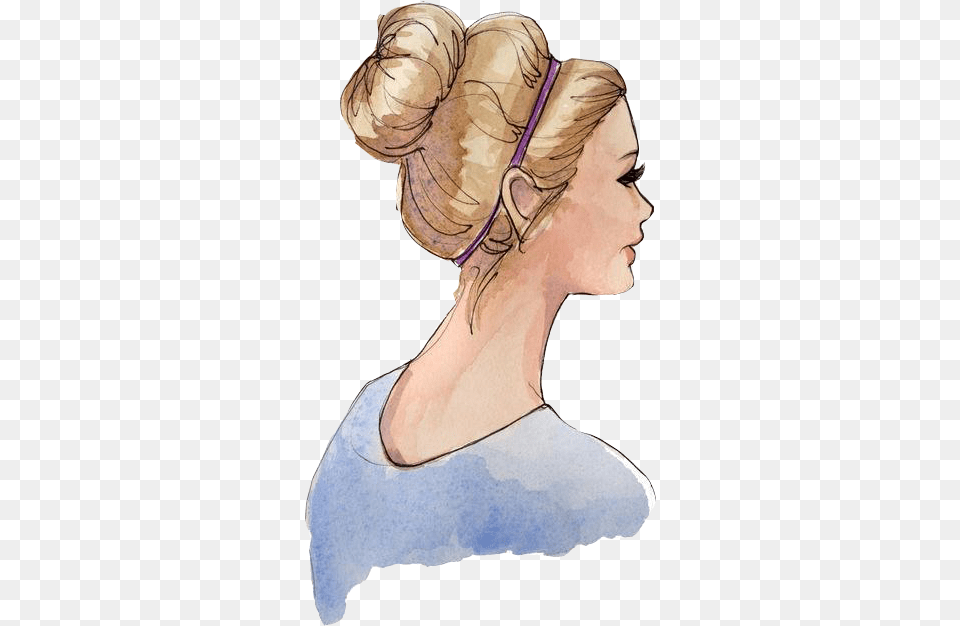 New York City Based Artist Inslee Fariss Creates Watercolor Drawing A Cool Girl With A Bun, Woman, Person, Neck, Head Free Png