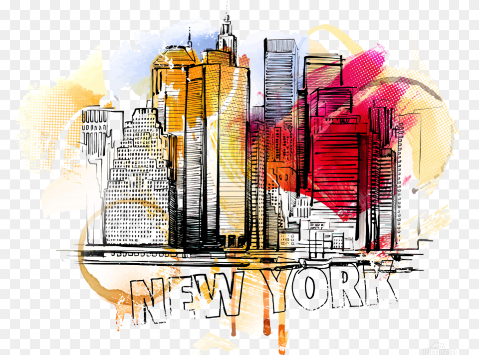 New York City Skyline Vector Illustration Print New York City Illustration, Metropolis, Graphics, Urban, Collage Free Transparent Png