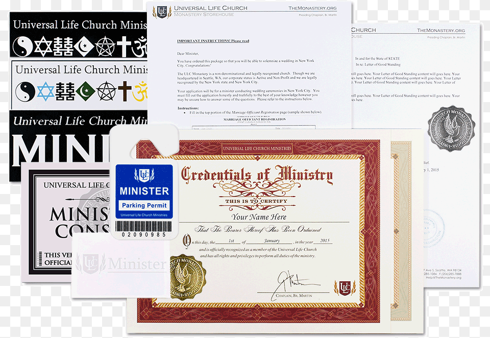 New York City Wedding Set Universal Life Church, Text, Document, Diploma Free Png