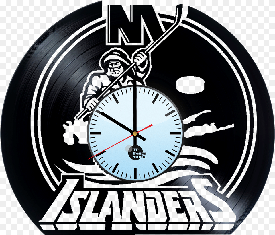 New York Islanders Fisherman Logo Handmade Vinyl Record New York Islanders Logo Hockey Sport Art 24x18 Print, Analog Clock, Clock, Disk Free Png Download