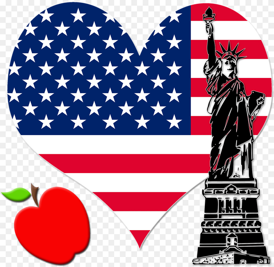 New York Ny Apple The Statue Of Liberty Happy Us Independence Day, Person, Flag, American Flag, Face Png