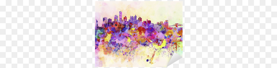 New York Skyline In Watercolor Background Sticker Designart Purple New York Skyline Cityscape Canvas, Art, Birthday Cake, Cake, Cream Free Png