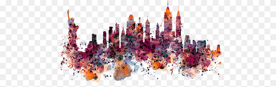 New York Skyline Watercolor Beach Towel New York City Skyline Watercolor, Crystal, Mineral, Art, Graphics Free Png Download