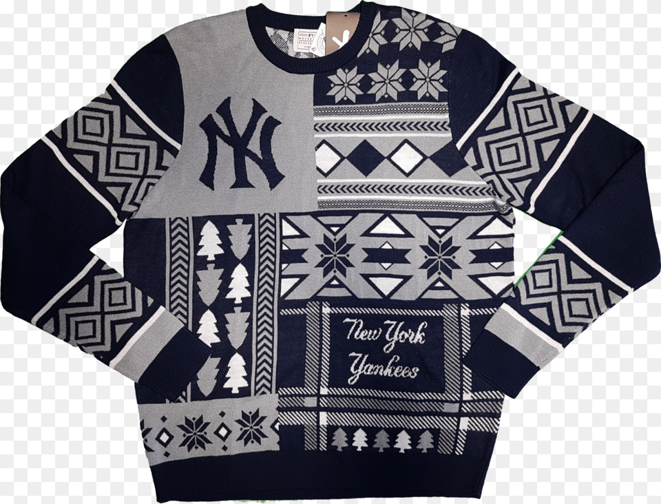 New York Yankees Patchwork Ugly Christmas Sweater, Clothing, Knitwear, Sweatshirt, Coat Png