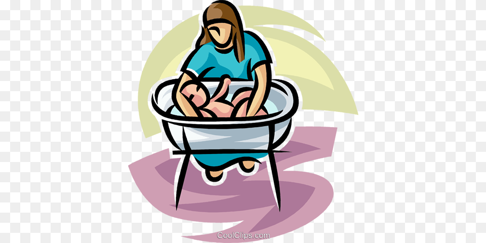 Newborn Baby Having A Bath Royalty Free Vector Clip Art, Person, Tub, Face, Head Png