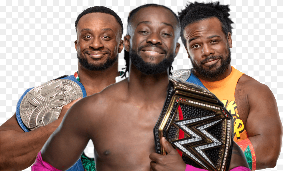 Newday Bige Kofikingston Xavierwoods Champion Wwe Photo Shoot, Adult, Male, Man, Person Png Image