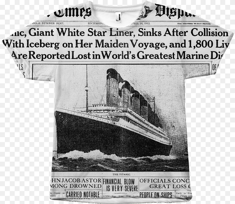 Newspaper Shirt Titanic V Titanic History, Vehicle, Boat, Clothing, Transportation Free Png Download