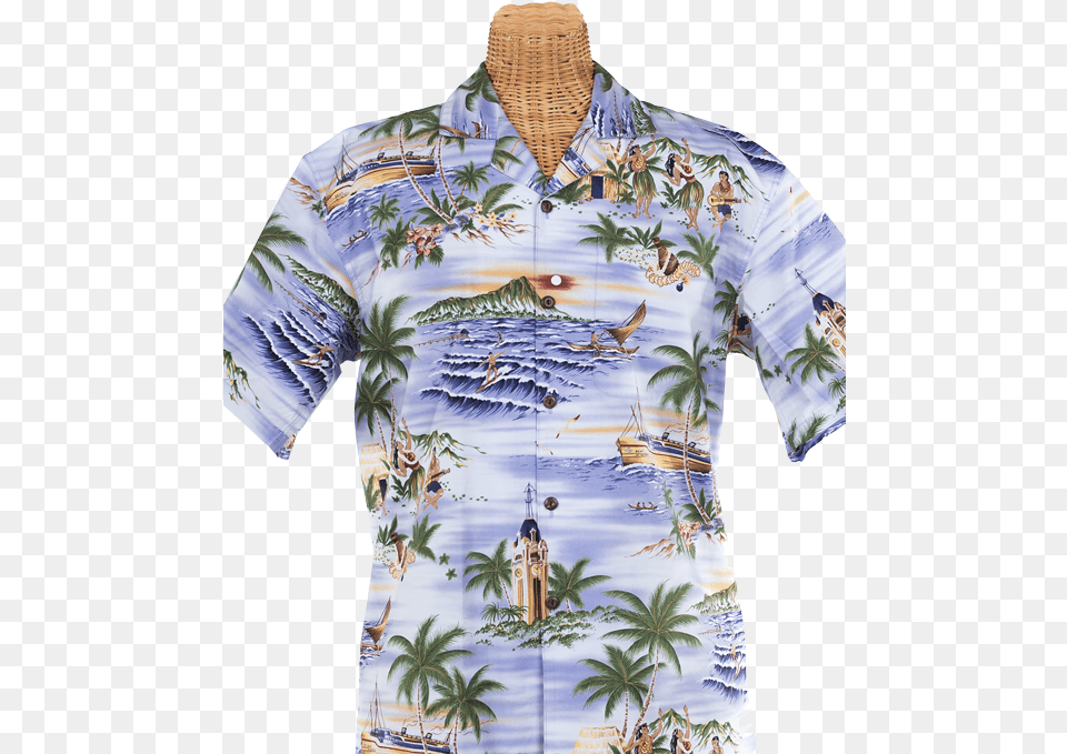 Newt S Retro Print Aloha Shirt With The Aloha Tower 1950s Palm Tree Hawaiian Shirt, Beachwear, Clothing, Adult, Person Free Transparent Png
