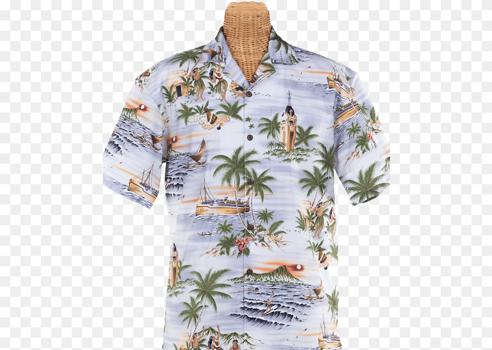 Newt S Retro Print Aloha Shirt With The Aloha Tower Hawaiian Shirt Royal Hawaiian Hotel, Beachwear, Clothing, Adult, Male Free Transparent Png