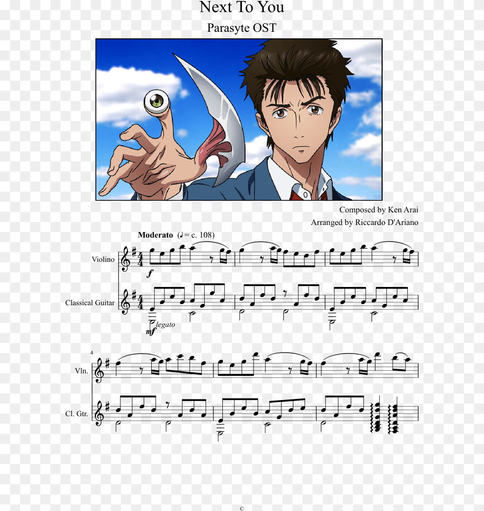 Next To You Sheet Music Composed By Composed By Ken Next To You Parasyte Violin, Publication, Book, Comics, Person Png Image