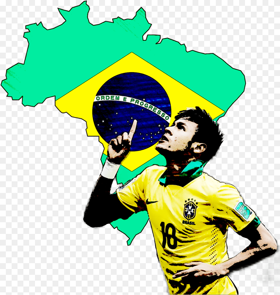 Neymar Football Soccer Landscape Art Painting Clipart Full Art Football Player Painting, T-shirt, Clothing, Shirt, Person Png