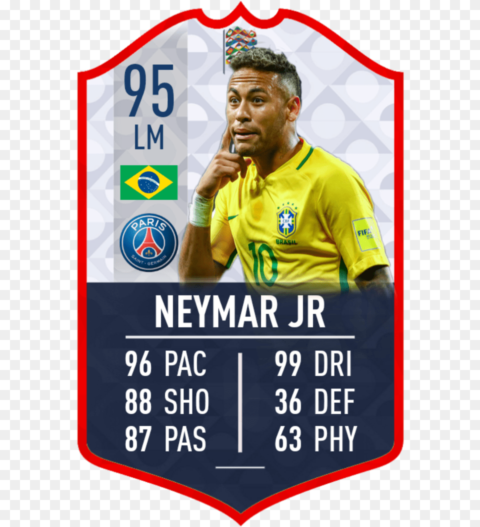 Neymar Jr 95 Fifa 19 King Of The Nation Concept Card Neymar Jr Fifa 19 Card, Adult, Male, Man, Person Free Png