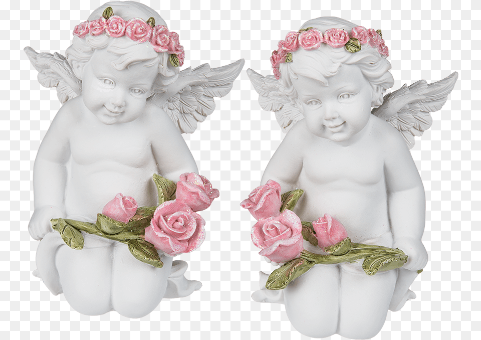 Ngel De Poliresina De Rodillas Con Corona De Rosas Angel Con Corona De Flores, Baby, Person, Head, Face Png